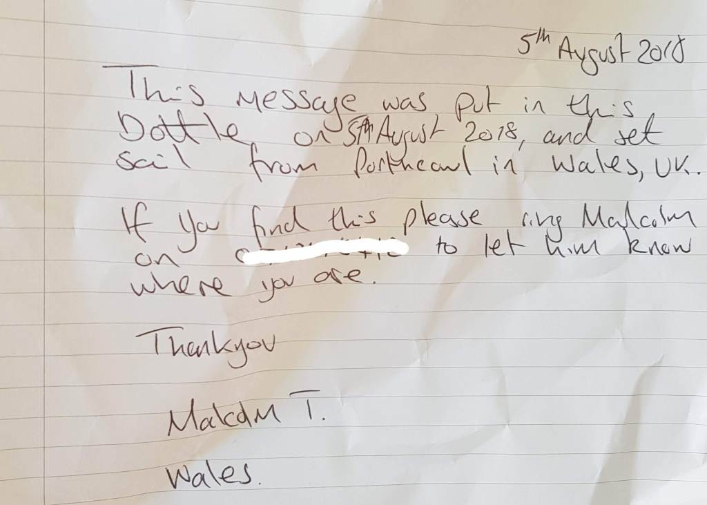 Ferndale Man Finds Message In A Bottle At&nbsp;Porthcawl